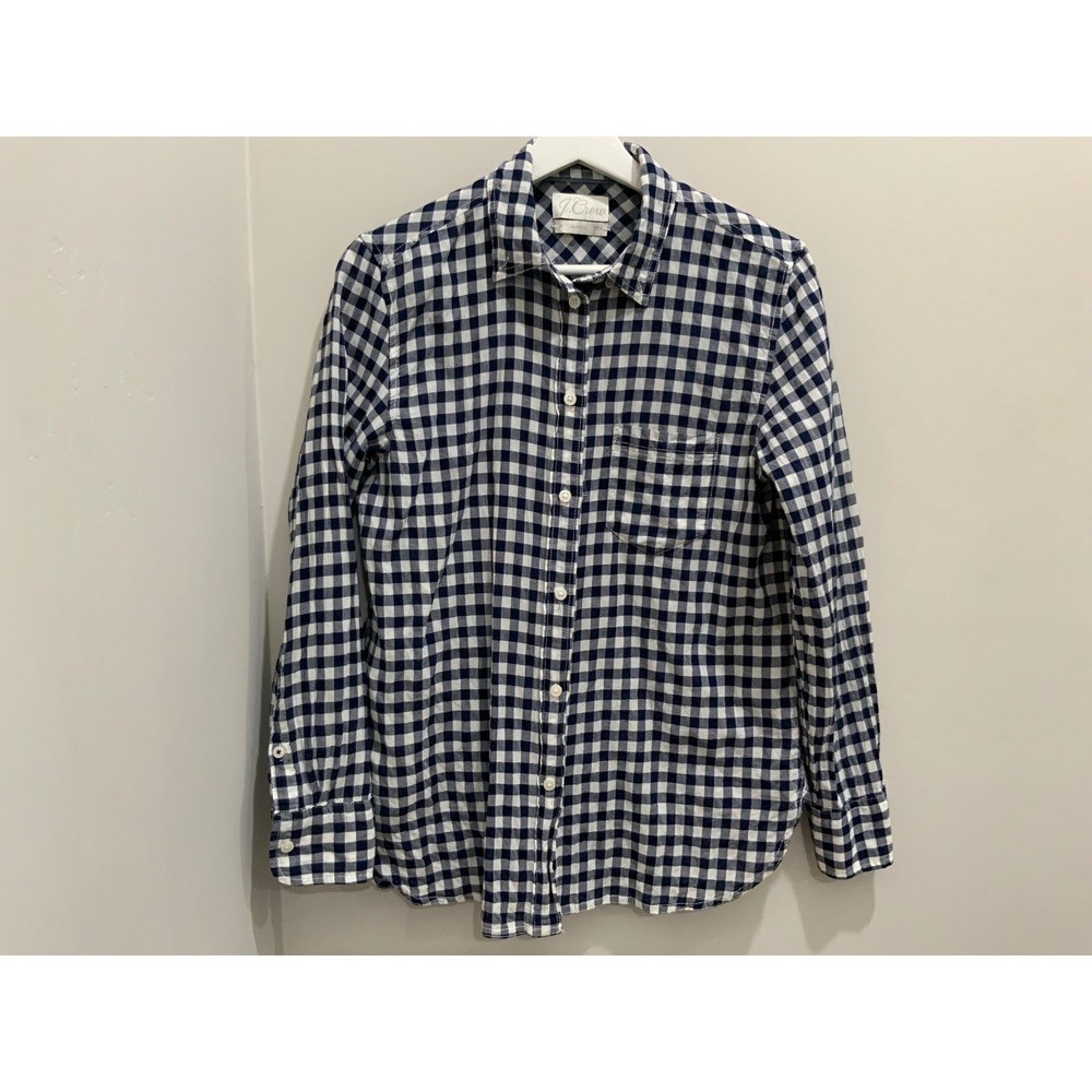 J.Crew Womens Navy Blue Gingham Check Long Sleeve Button Down Shirt Size 4